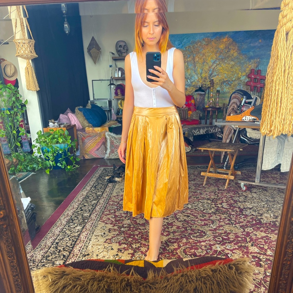 Venti6 - midi metallic caramel pleaded skirt